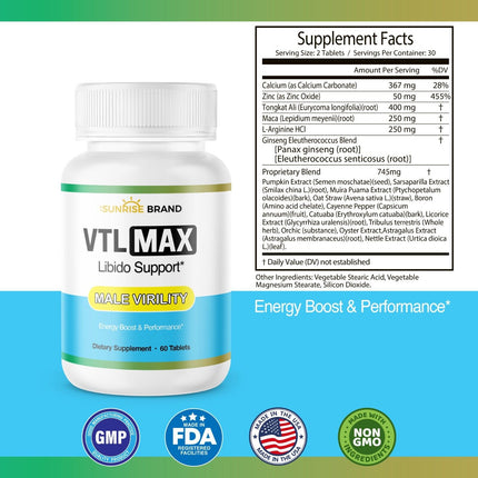 VLT Max Advanced Male Virility Vigor Strength Enhancement 180 capsules - 3 pack