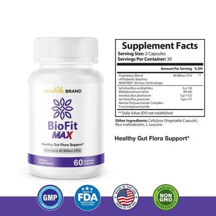 Bio Fit Max - Healthy Gut Flora Probiotics 40 Billion - 60 capsules